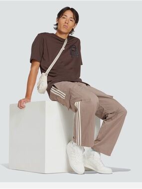 adidas Originals Taupe Relaxed Cargo Jeans with White Side Stripes